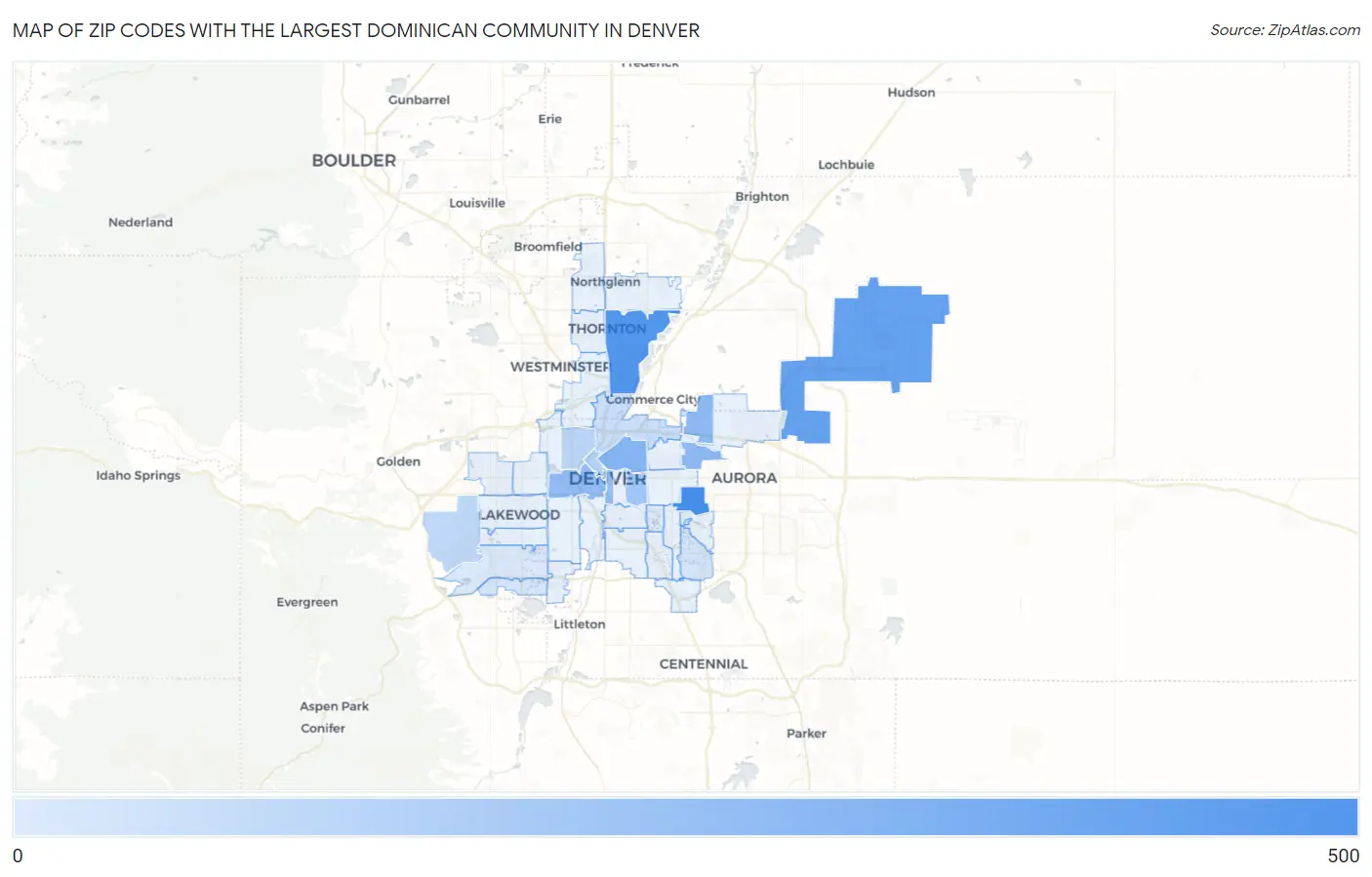 Zip Codes with the Largest Dominican Community in Denver Map