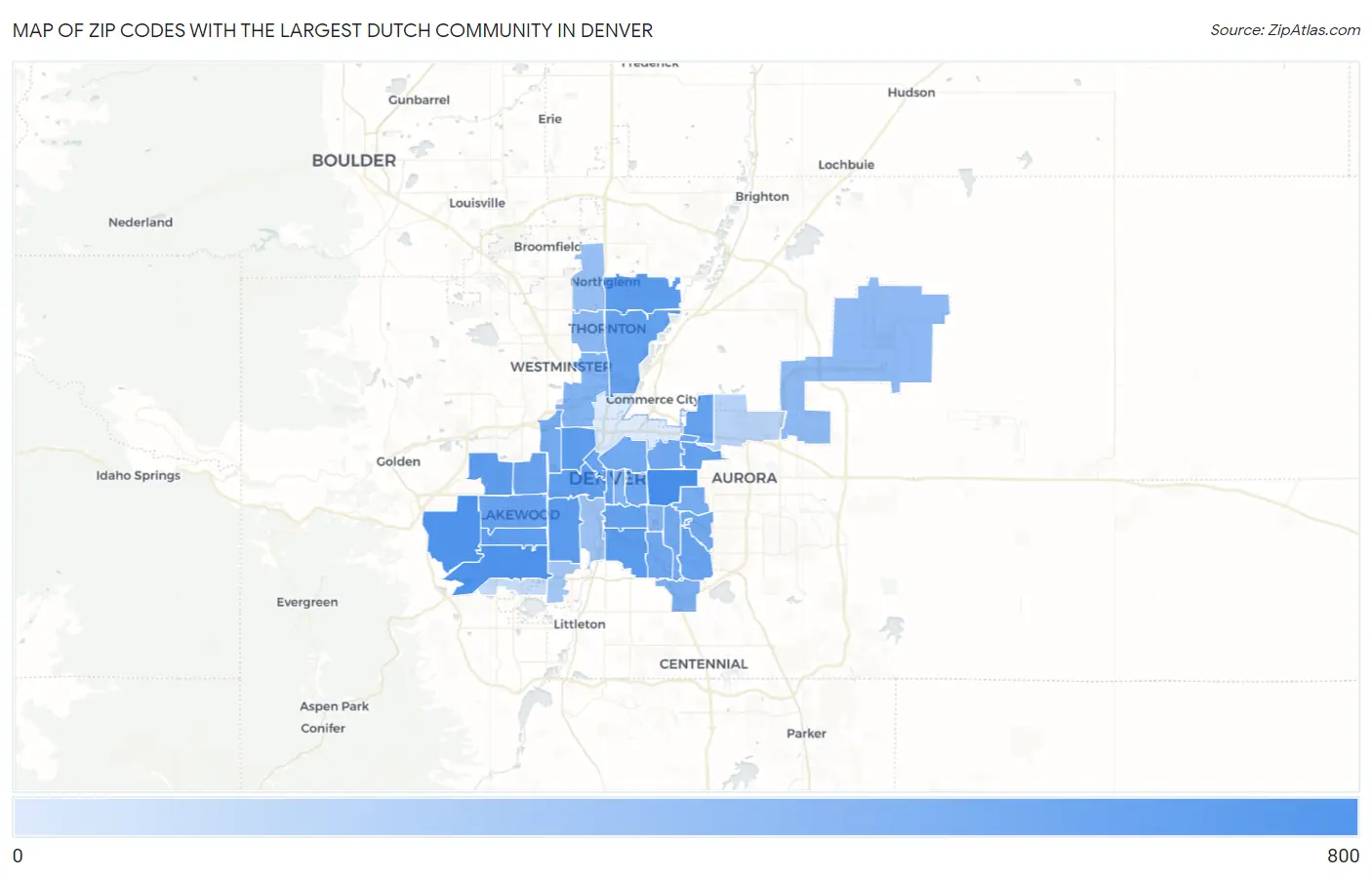Zip Codes with the Largest Dutch Community in Denver Map