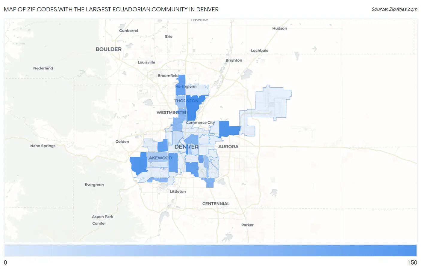 Zip Codes with the Largest Ecuadorian Community in Denver Map