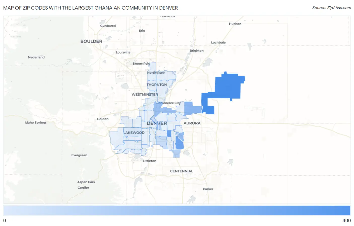 Zip Codes with the Largest Ghanaian Community in Denver Map