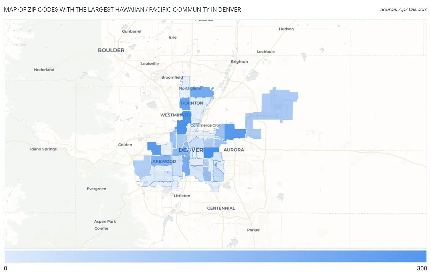 Zip Codes with the Largest Hawaiian / Pacific Community in Denver Map
