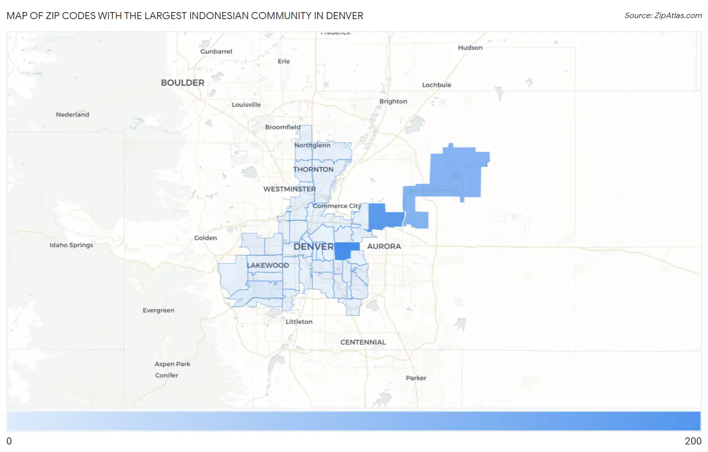 Zip Codes with the Largest Indonesian Community in Denver Map