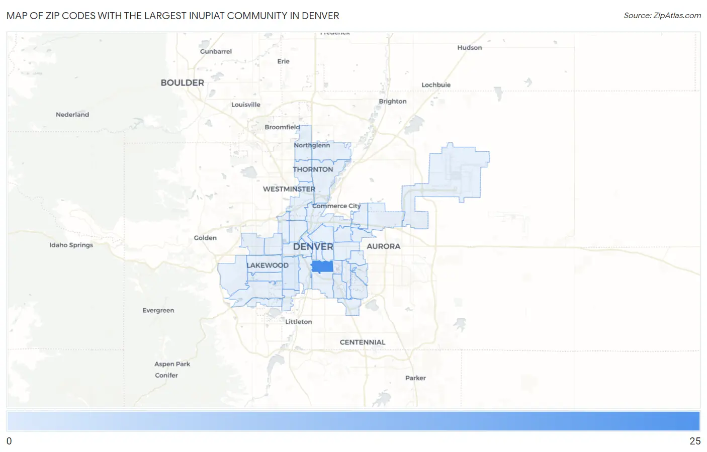 Zip Codes with the Largest Inupiat Community in Denver Map
