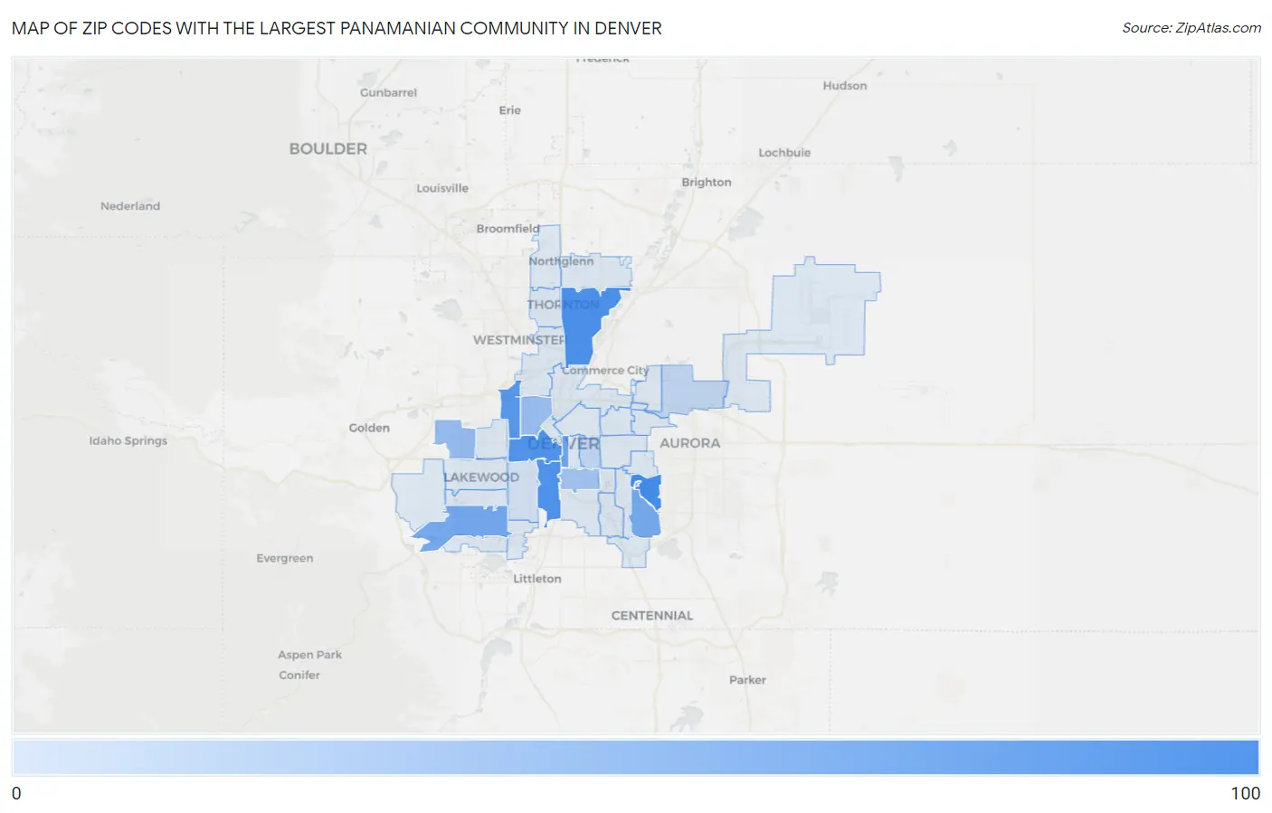 Zip Codes with the Largest Panamanian Community in Denver Map