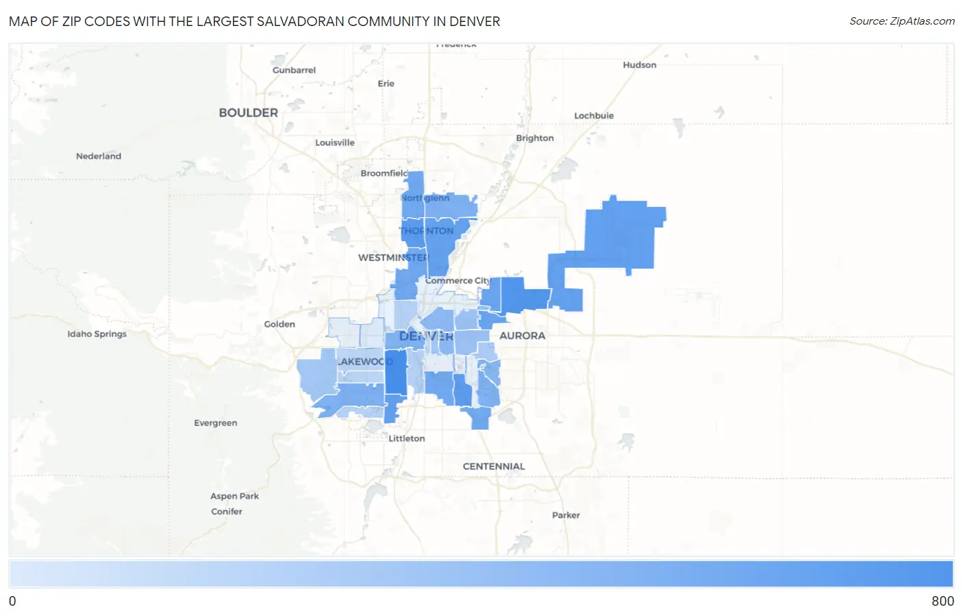 Zip Codes with the Largest Salvadoran Community in Denver Map