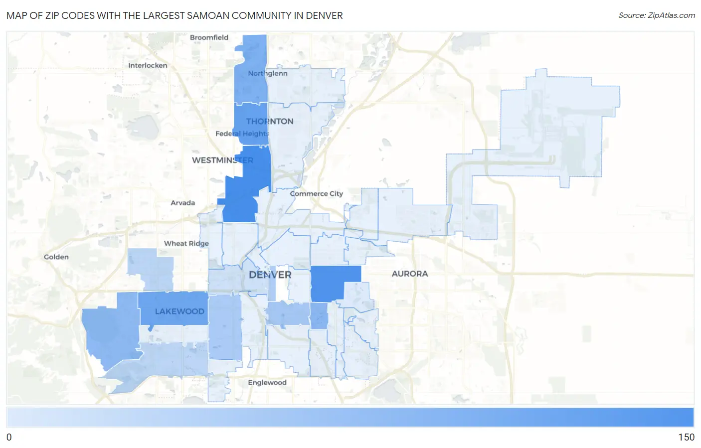 Zip Codes with the Largest Samoan Community in Denver Map