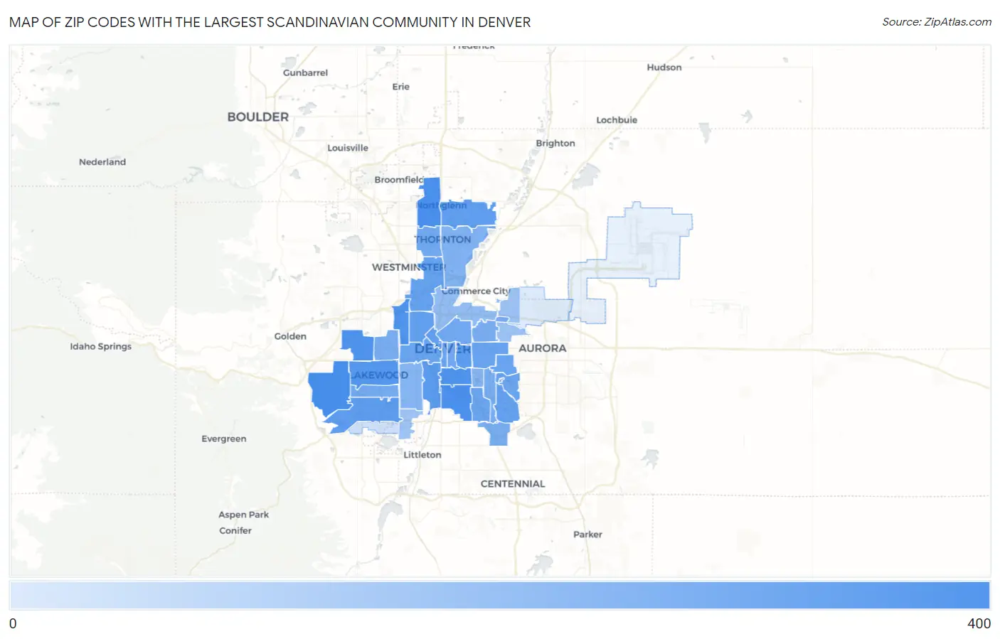 Zip Codes with the Largest Scandinavian Community in Denver Map