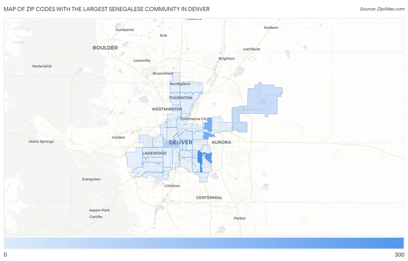 Zip Codes with the Largest Senegalese Community in Denver Map