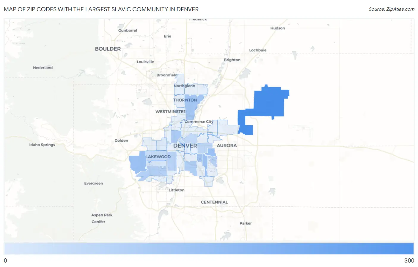 Zip Codes with the Largest Slavic Community in Denver Map