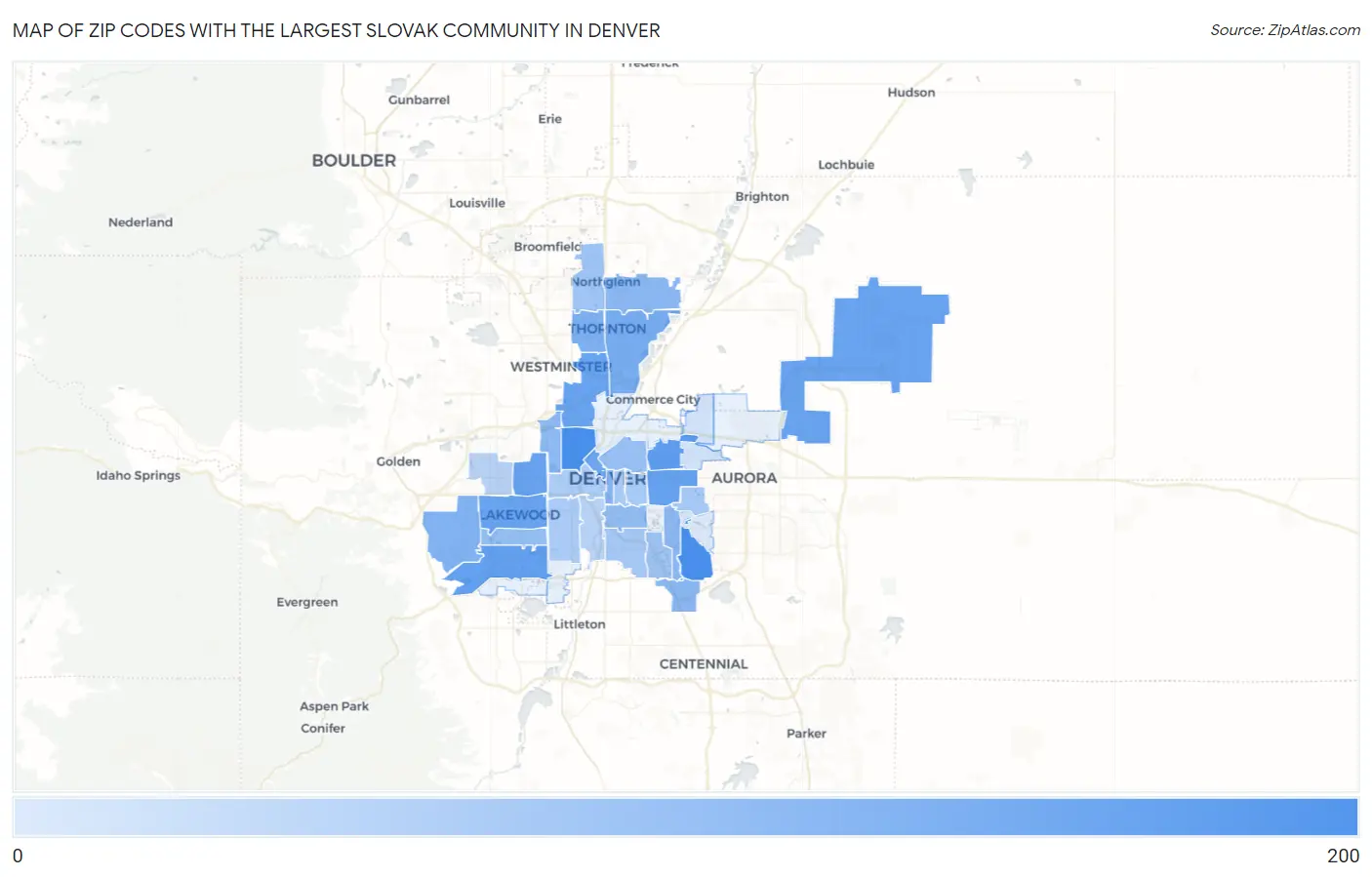 Zip Codes with the Largest Slovak Community in Denver Map