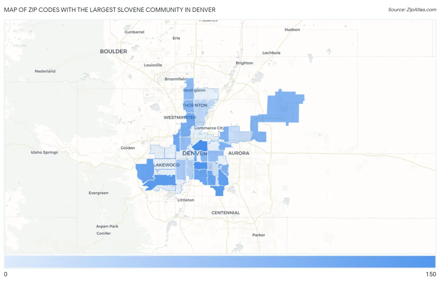 Zip Codes with the Largest Slovene Community in Denver Map