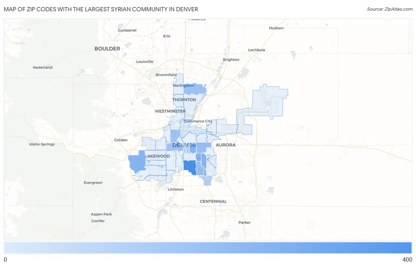 Zip Codes with the Largest Syrian Community in Denver Map