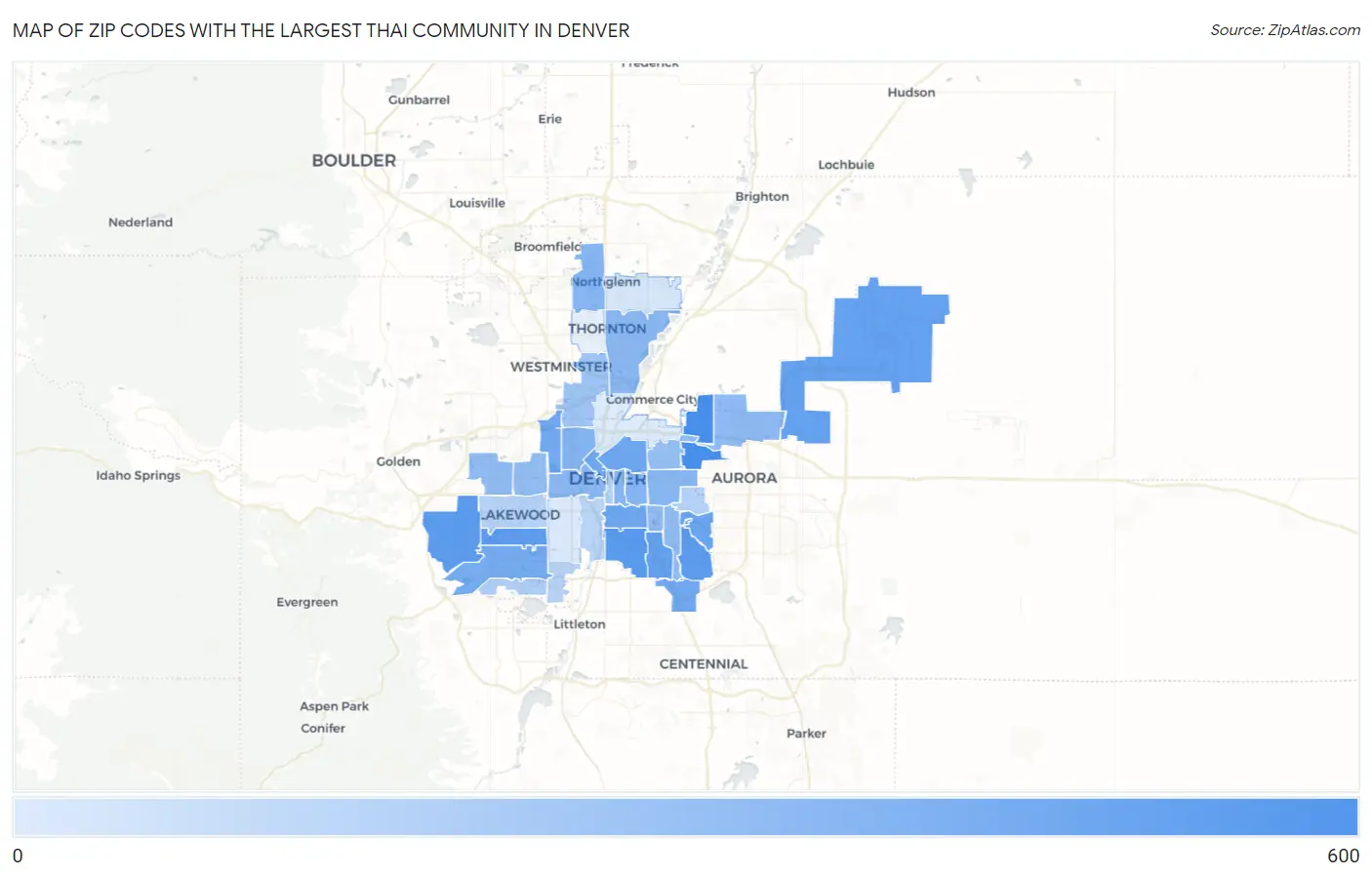 Zip Codes with the Largest Thai Community in Denver Map