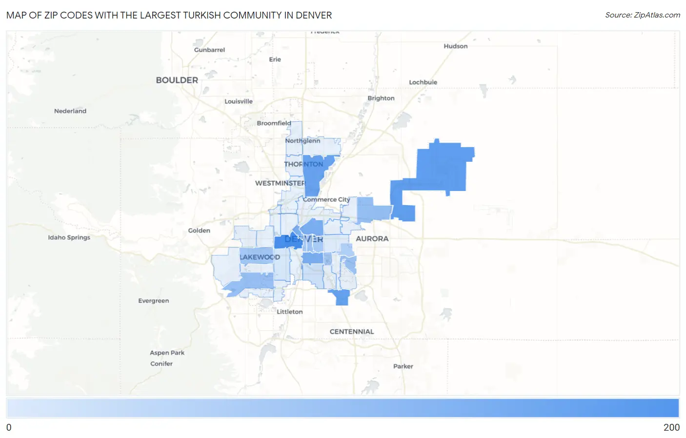 Zip Codes with the Largest Turkish Community in Denver Map