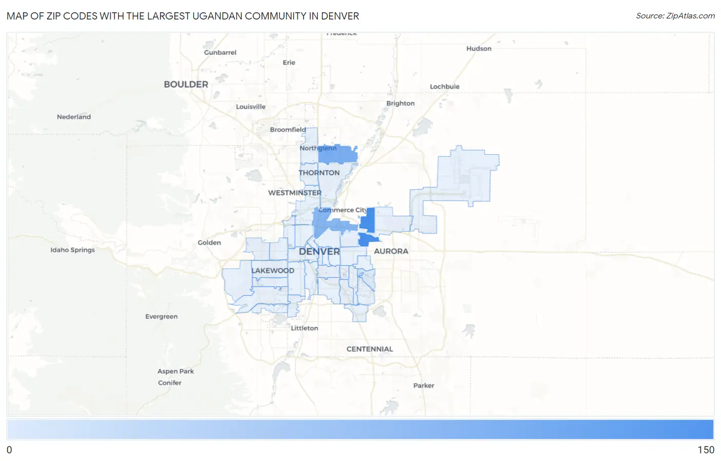 Zip Codes with the Largest Ugandan Community in Denver Map