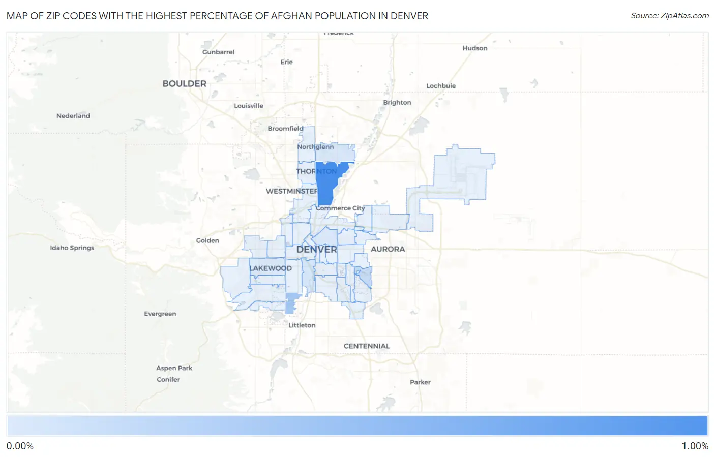 Zip Codes with the Highest Percentage of Afghan Population in Denver Map