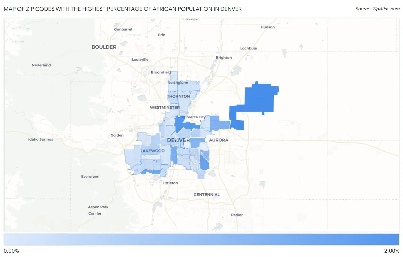 Zip Codes with the Highest Percentage of African Population in Denver Map