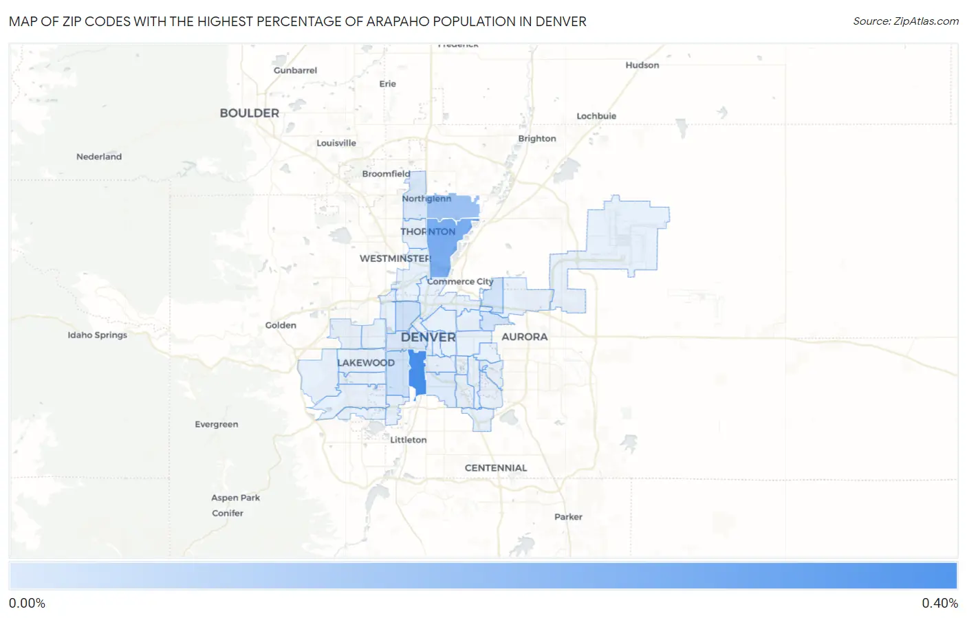 Zip Codes with the Highest Percentage of Arapaho Population in Denver Map