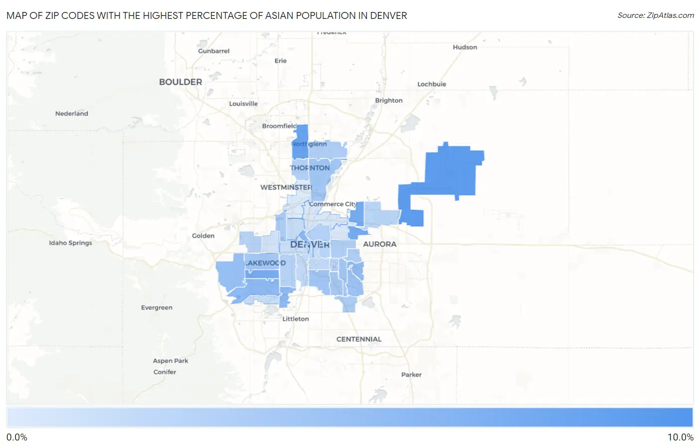 Zip Codes with the Highest Percentage of Asian Population in Denver Map