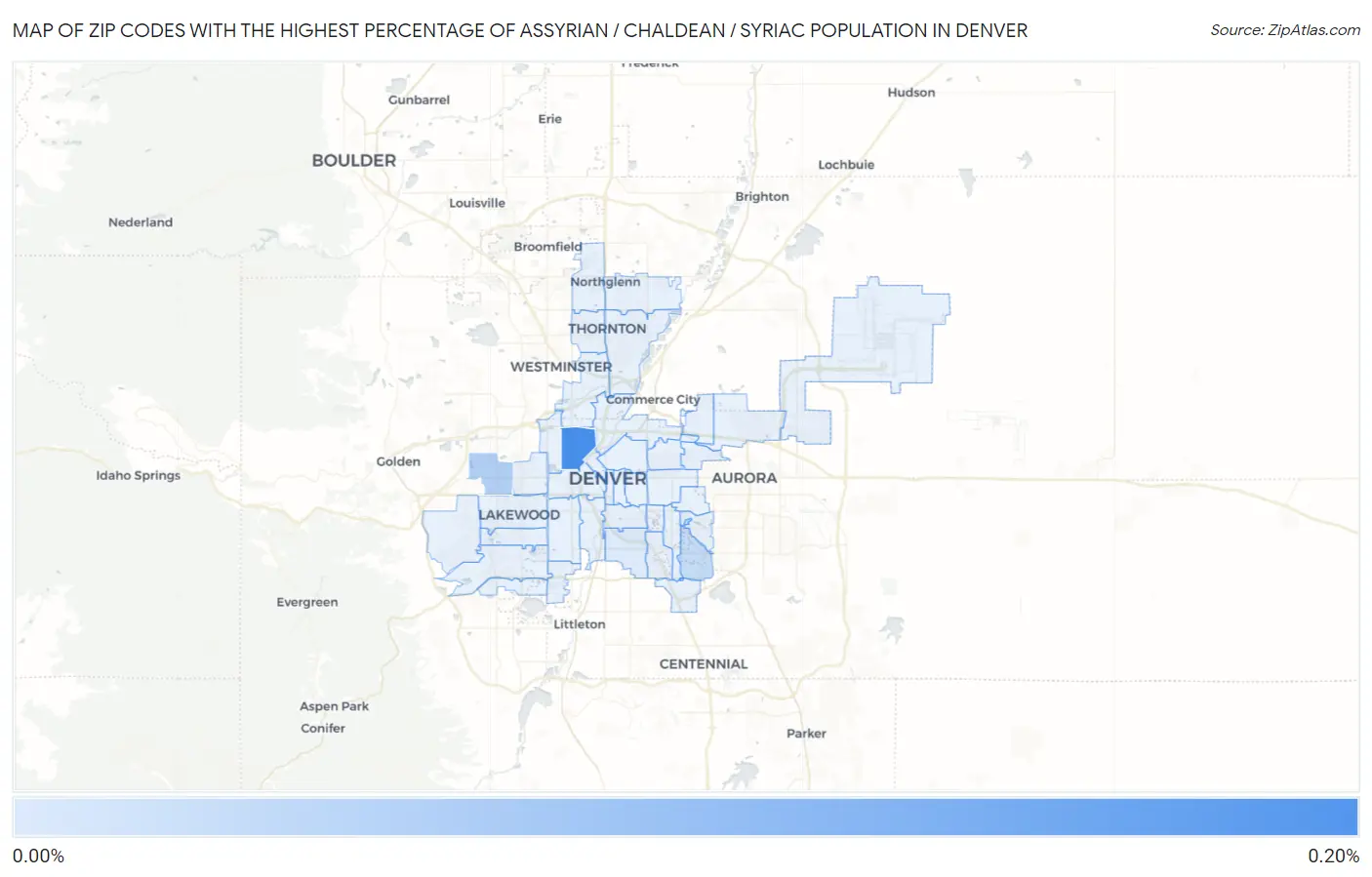 Zip Codes with the Highest Percentage of Assyrian / Chaldean / Syriac Population in Denver Map