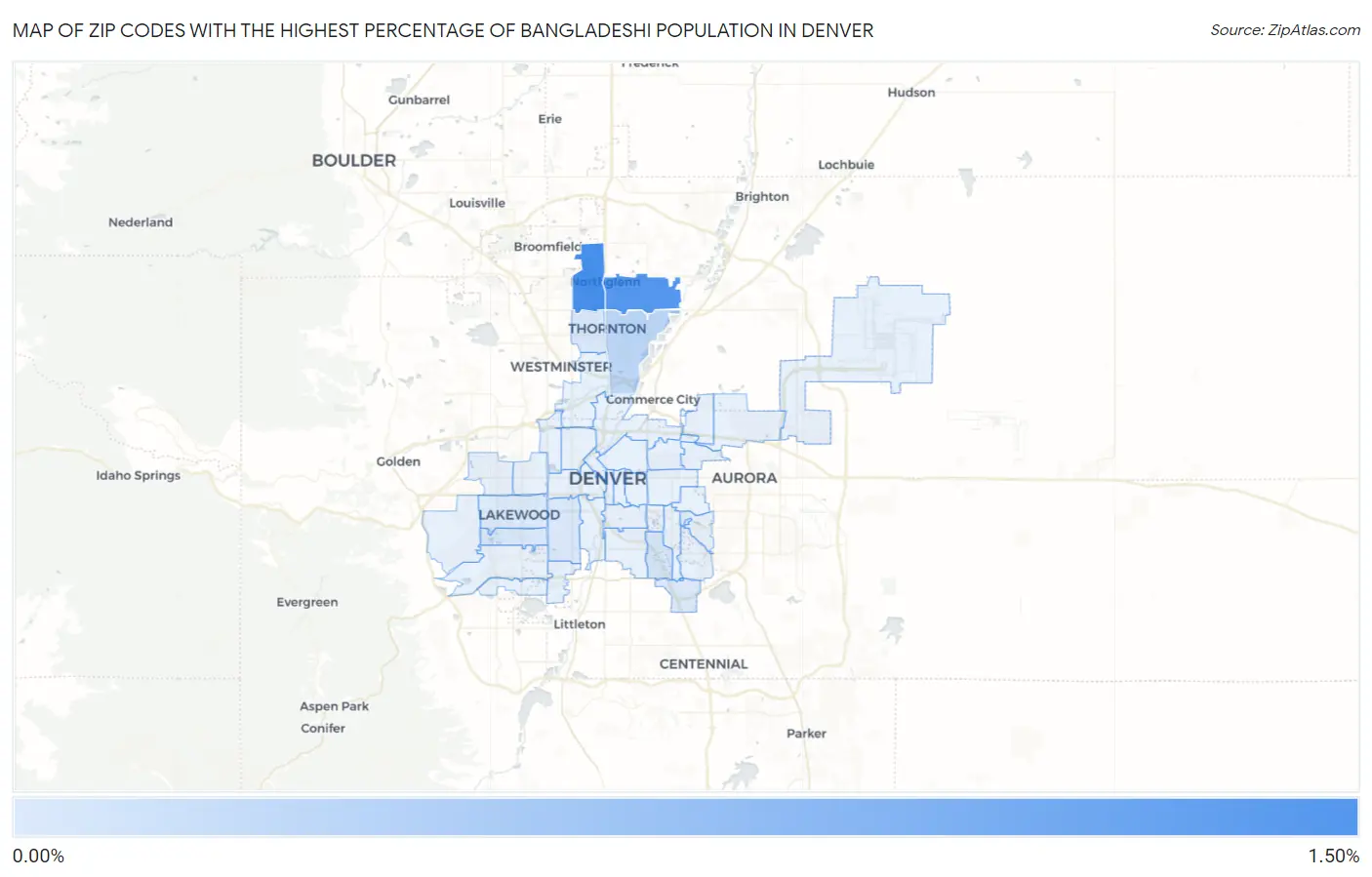Zip Codes with the Highest Percentage of Bangladeshi Population in Denver Map