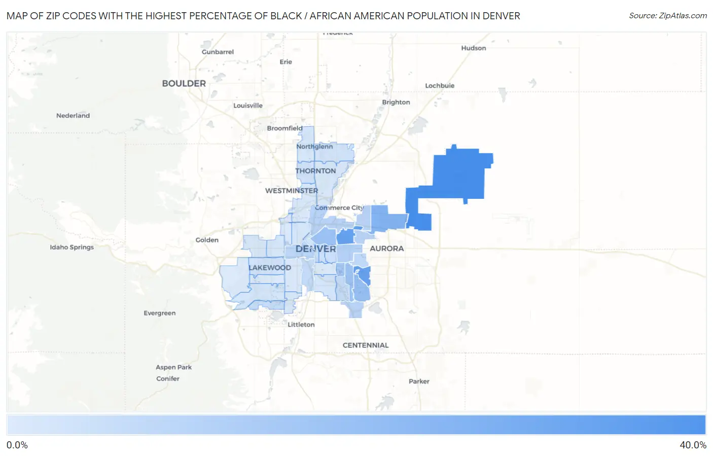 Zip Codes with the Highest Percentage of Black / African American Population in Denver Map