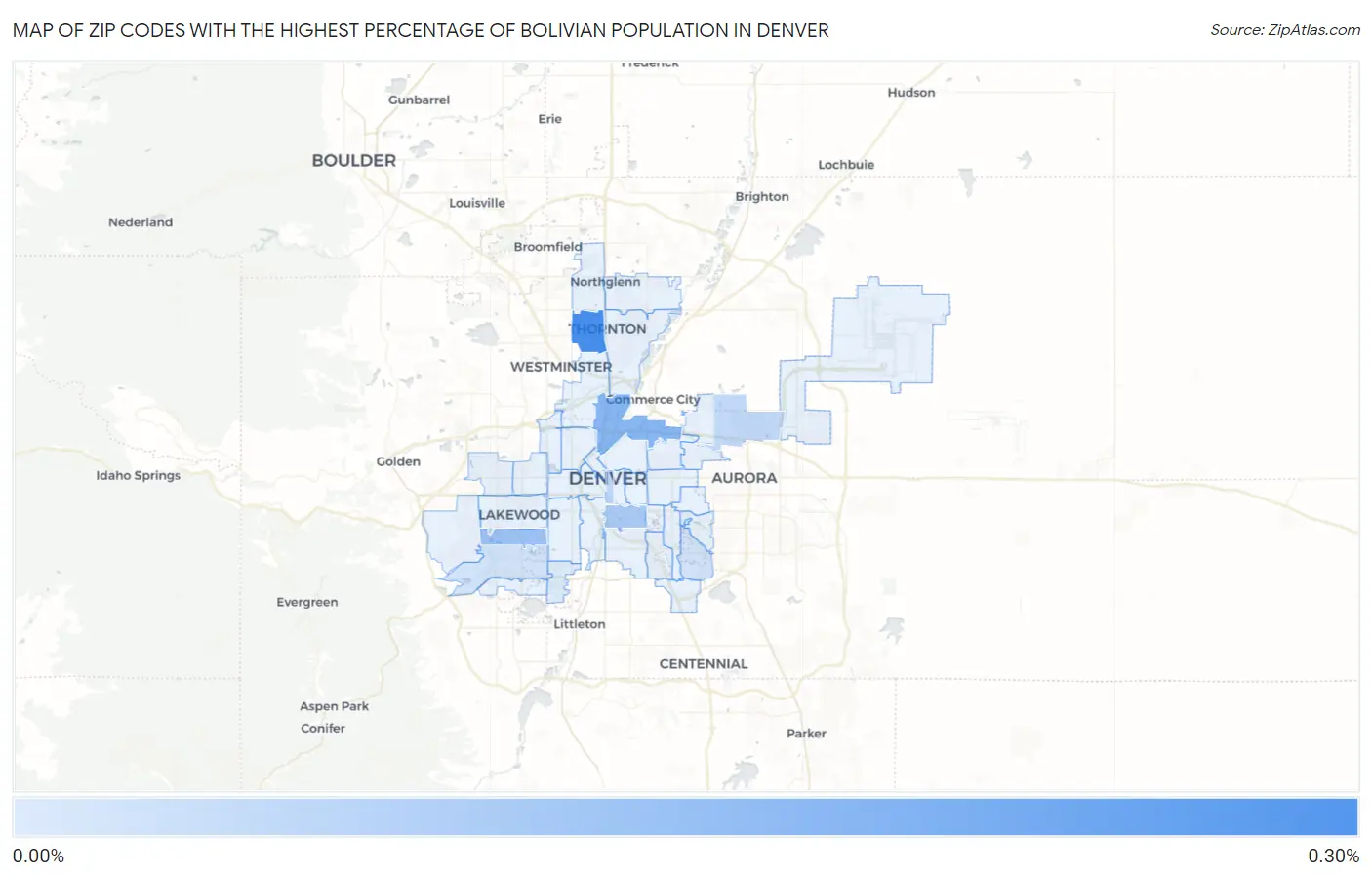 Zip Codes with the Highest Percentage of Bolivian Population in Denver Map