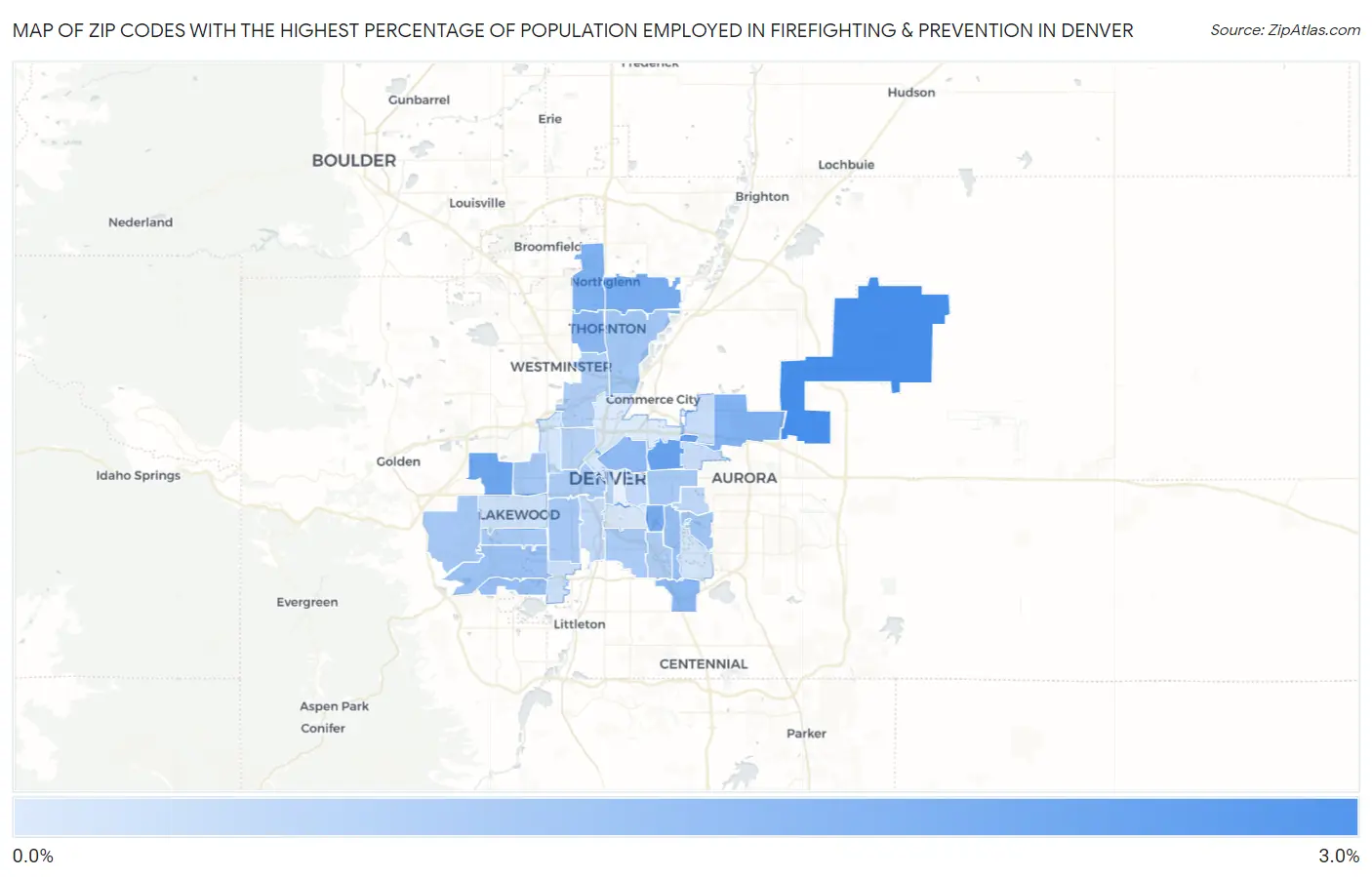 Zip Codes with the Highest Percentage of Population Employed in Firefighting & Prevention in Denver Map