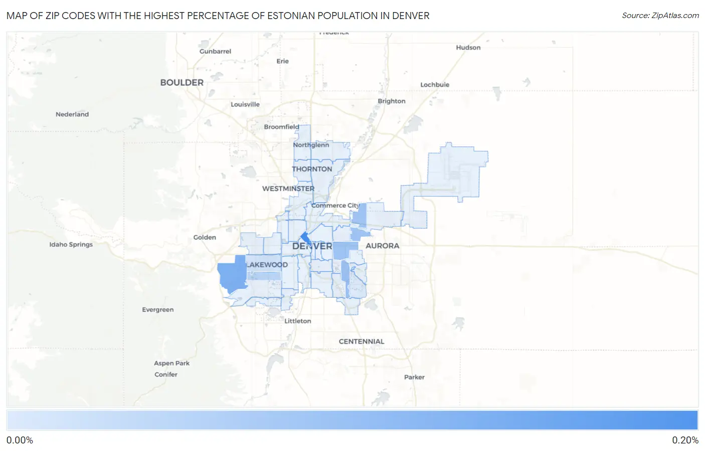 Zip Codes with the Highest Percentage of Estonian Population in Denver Map