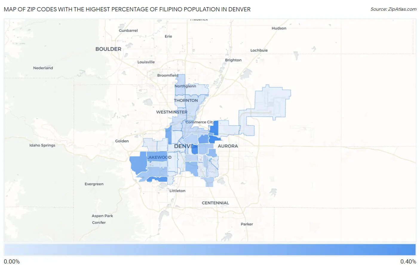 Zip Codes with the Highest Percentage of Filipino Population in Denver Map