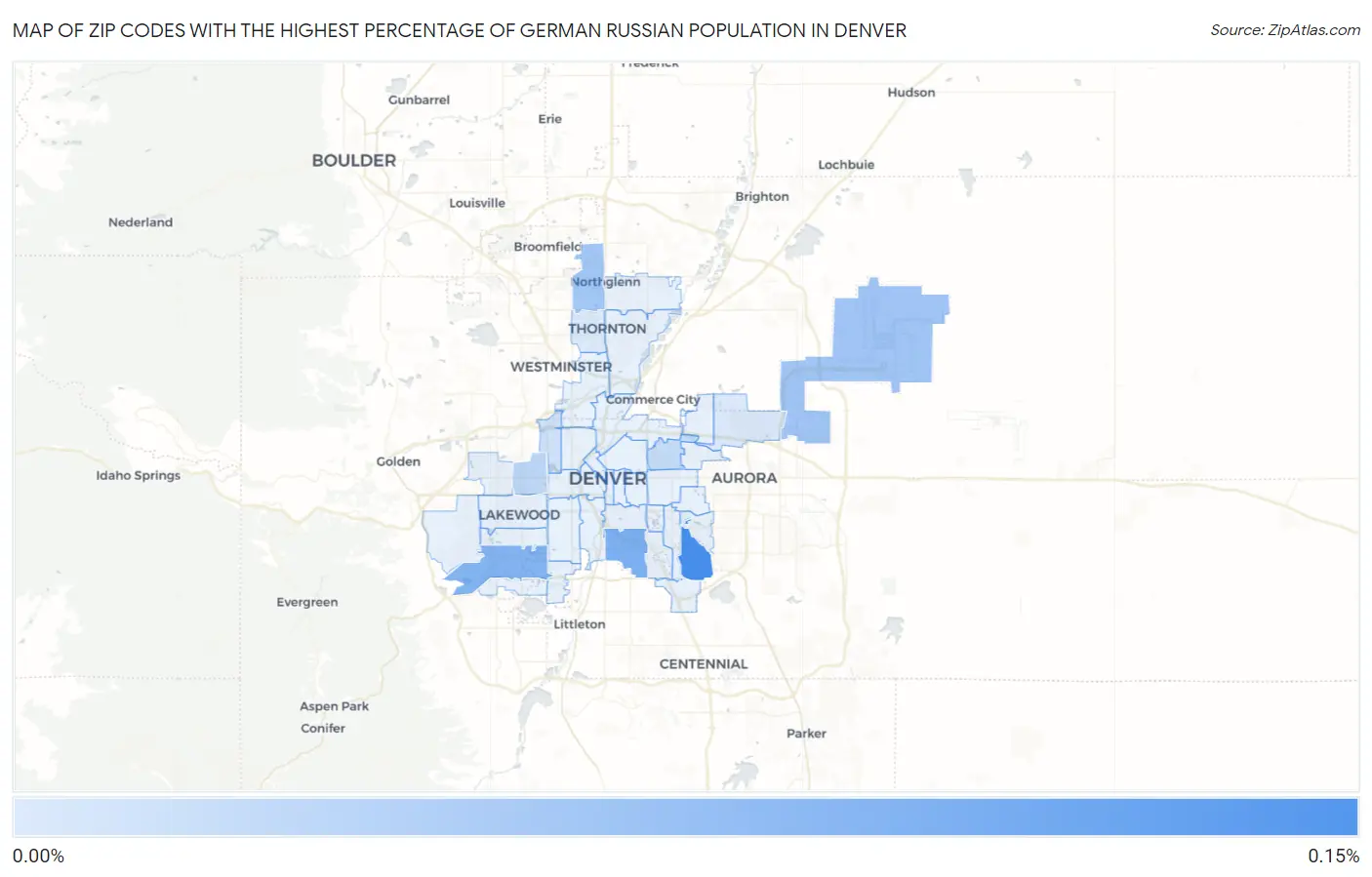 Zip Codes with the Highest Percentage of German Russian Population in Denver Map
