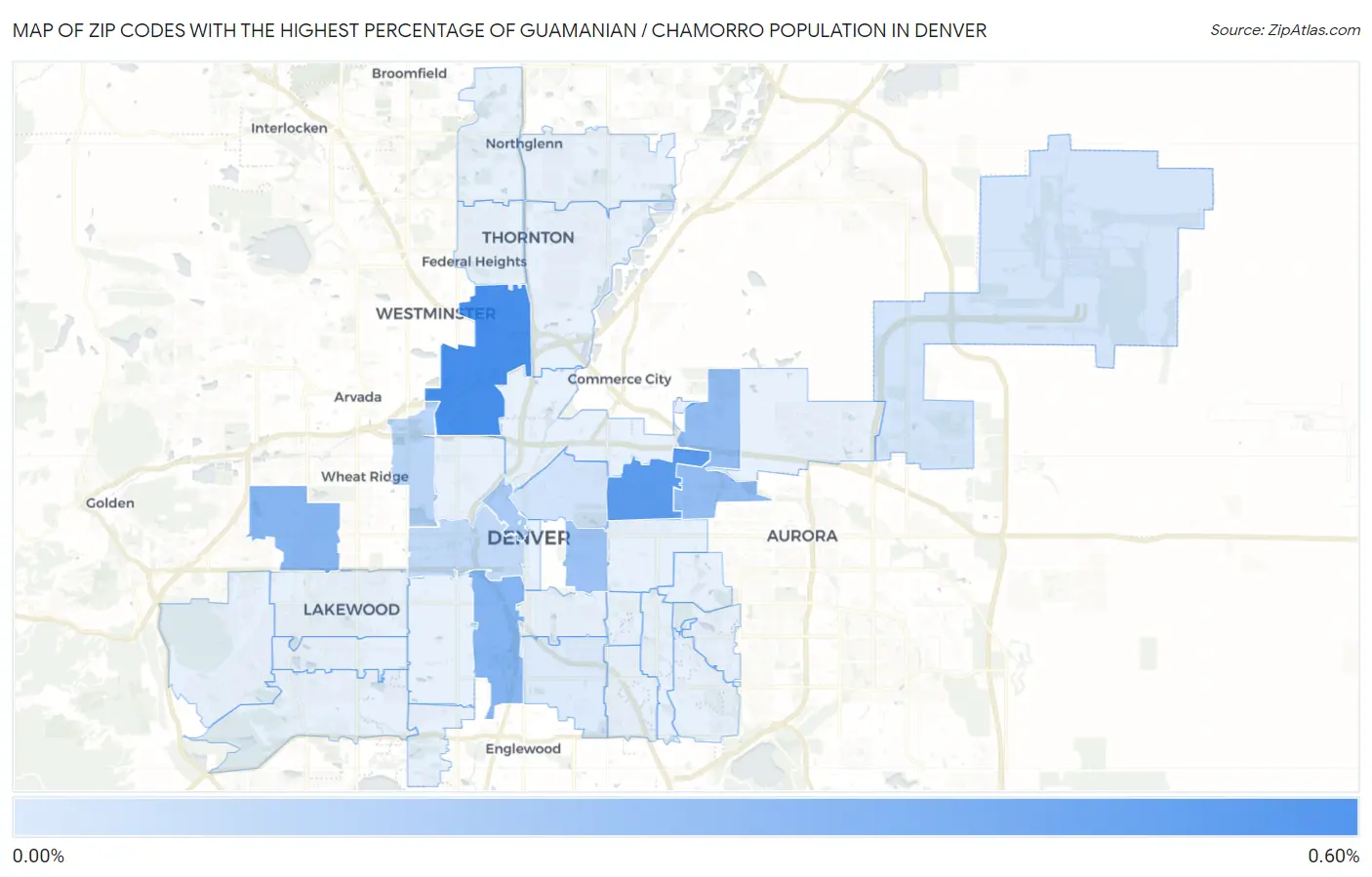 Zip Codes with the Highest Percentage of Guamanian / Chamorro Population in Denver Map