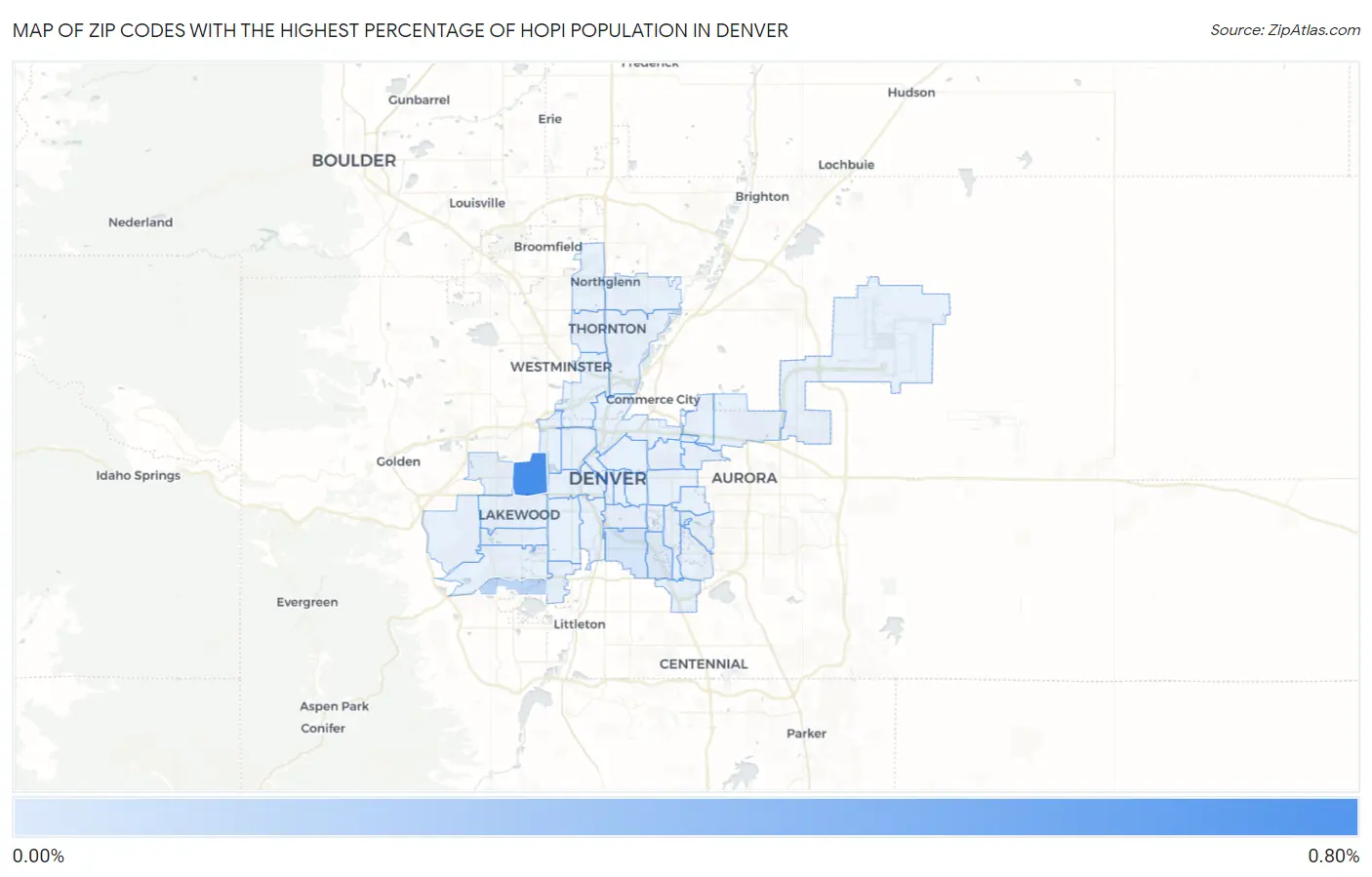 Zip Codes with the Highest Percentage of Hopi Population in Denver Map