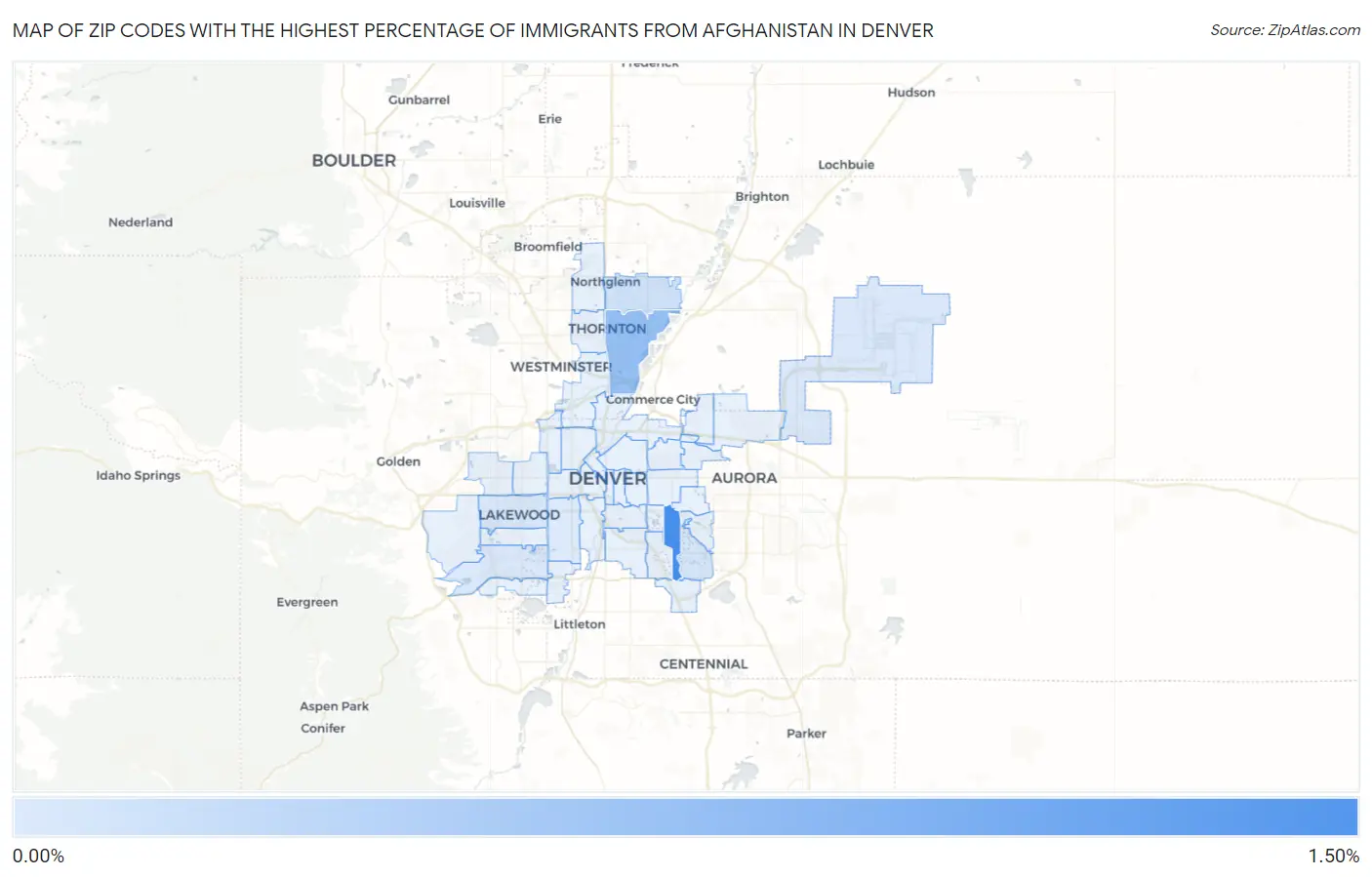 Zip Codes with the Highest Percentage of Immigrants from Afghanistan in Denver Map