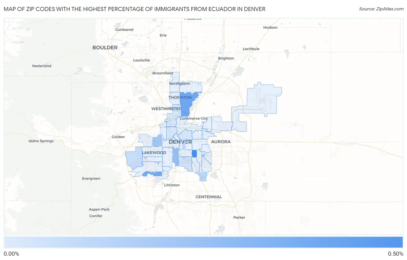 Zip Codes with the Highest Percentage of Immigrants from Ecuador in Denver Map