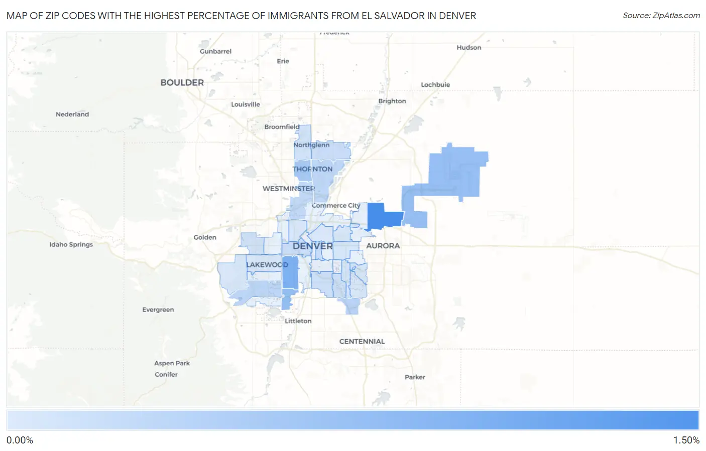 Zip Codes with the Highest Percentage of Immigrants from El Salvador in Denver Map
