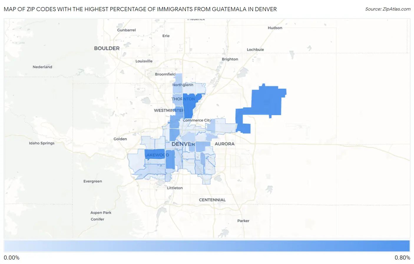 Zip Codes with the Highest Percentage of Immigrants from Guatemala in Denver Map
