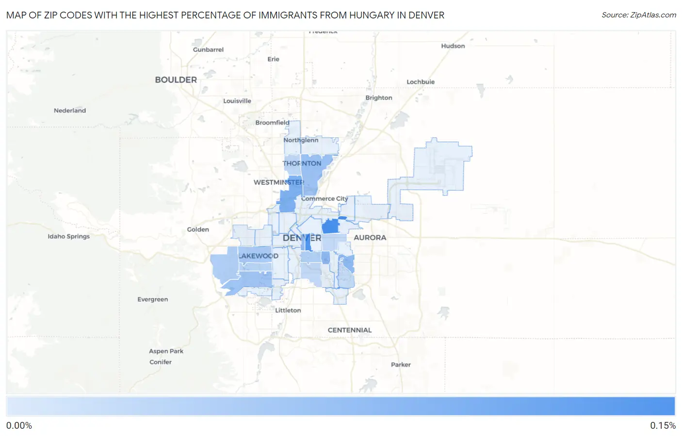 Zip Codes with the Highest Percentage of Immigrants from Hungary in Denver Map