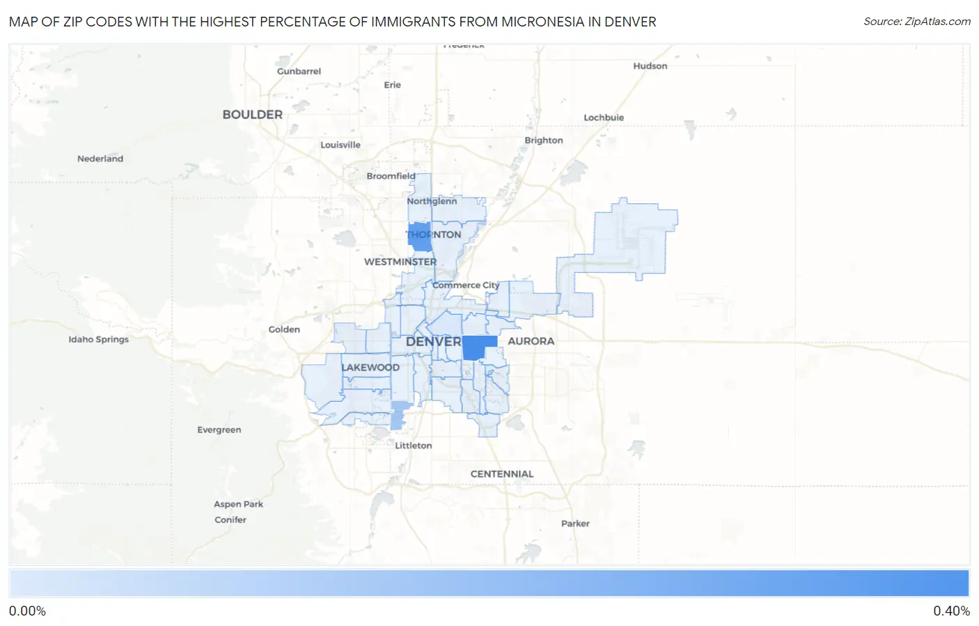 Zip Codes with the Highest Percentage of Immigrants from Micronesia in Denver Map