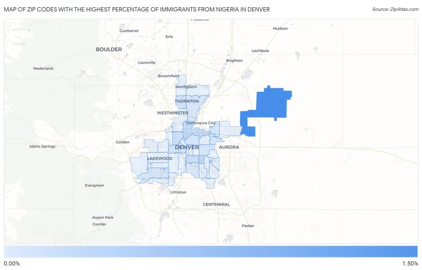 Zip Codes with the Highest Percentage of Immigrants from Nigeria in Denver Map