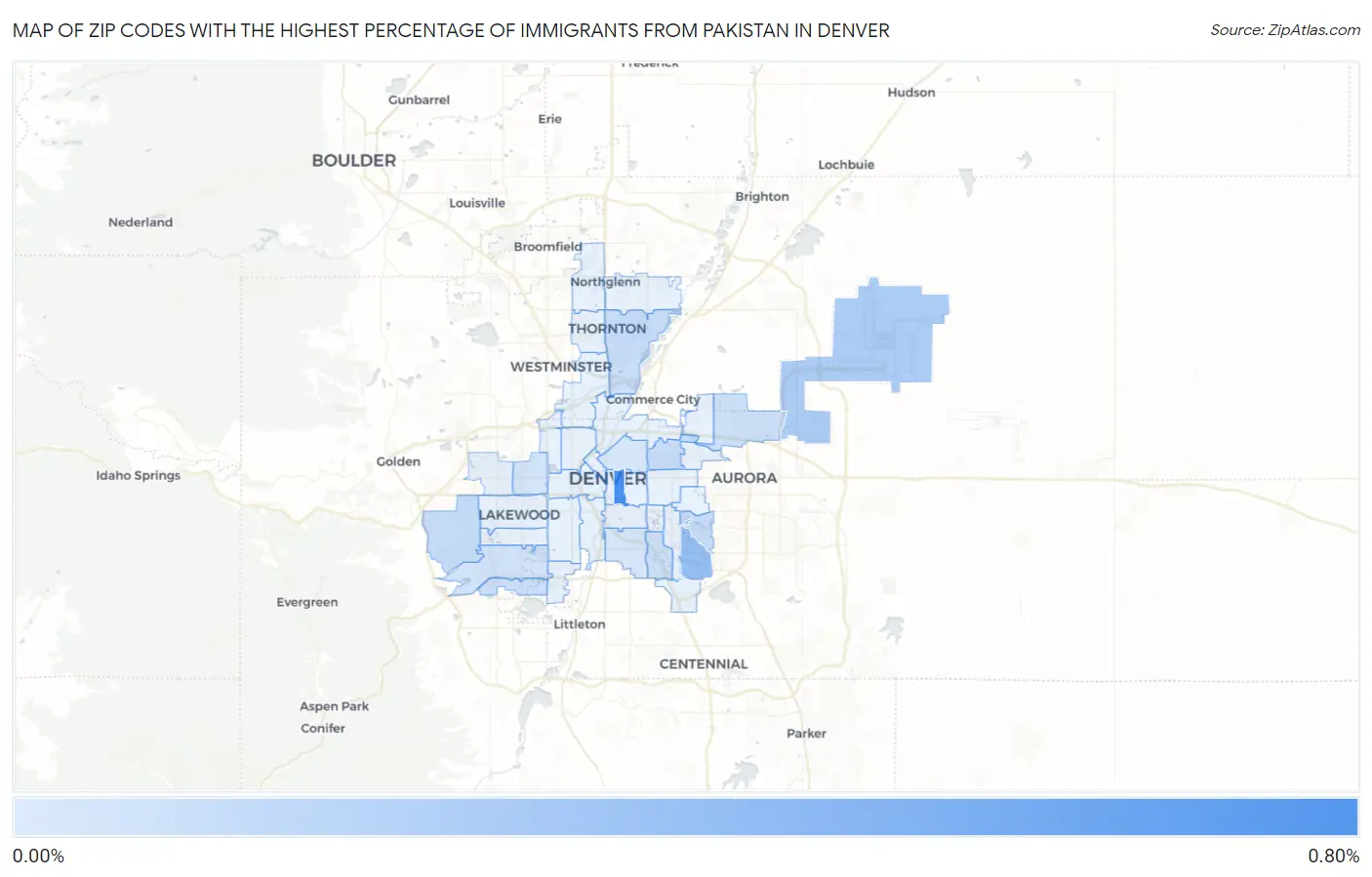 Zip Codes with the Highest Percentage of Immigrants from Pakistan in Denver Map