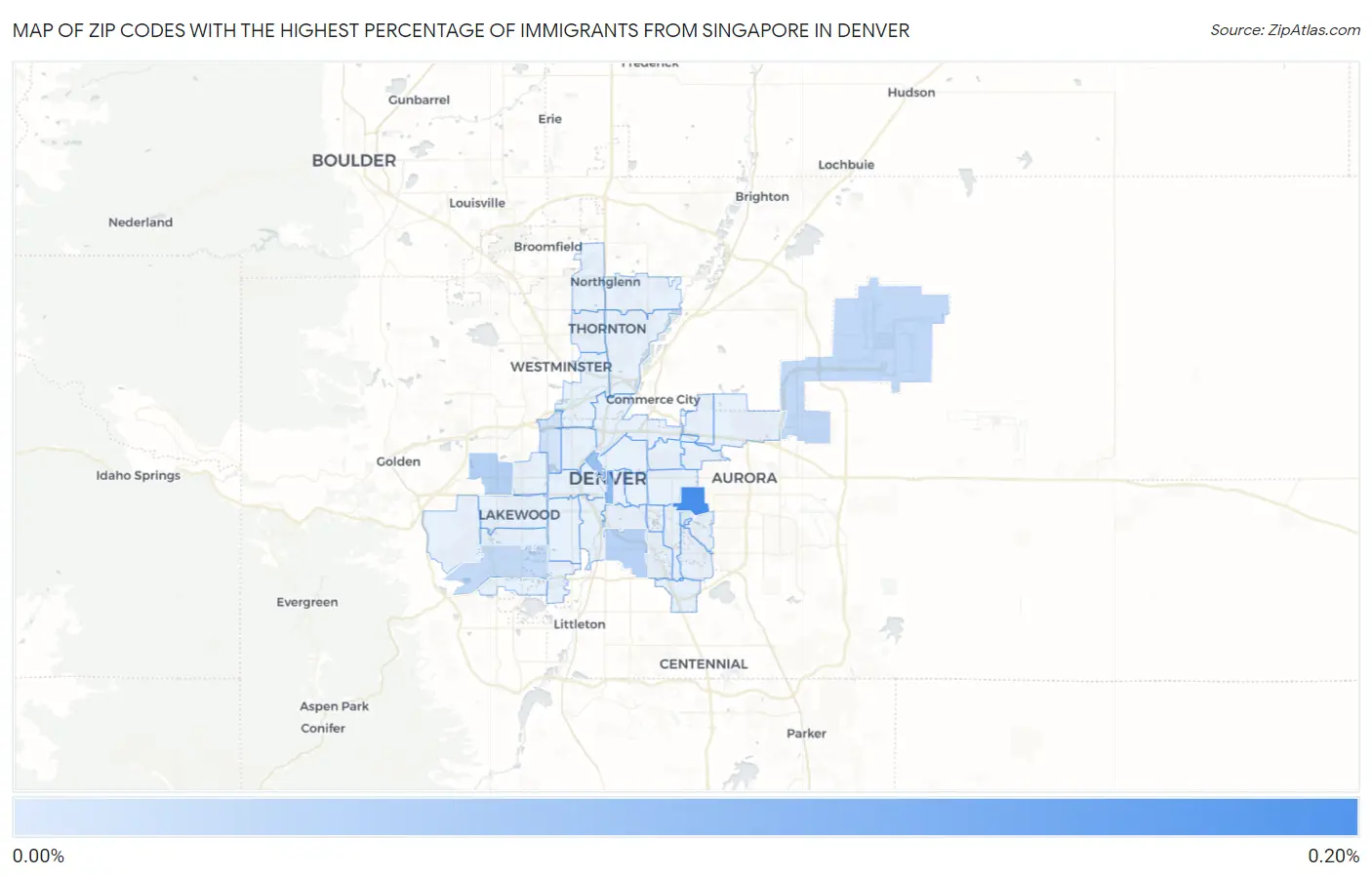 Zip Codes with the Highest Percentage of Immigrants from Singapore in Denver Map