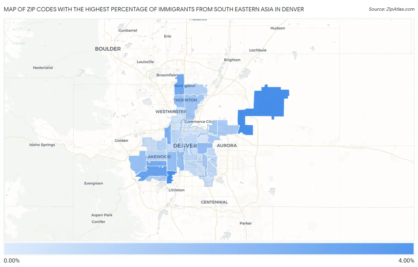 Zip Codes with the Highest Percentage of Immigrants from South Eastern Asia in Denver Map