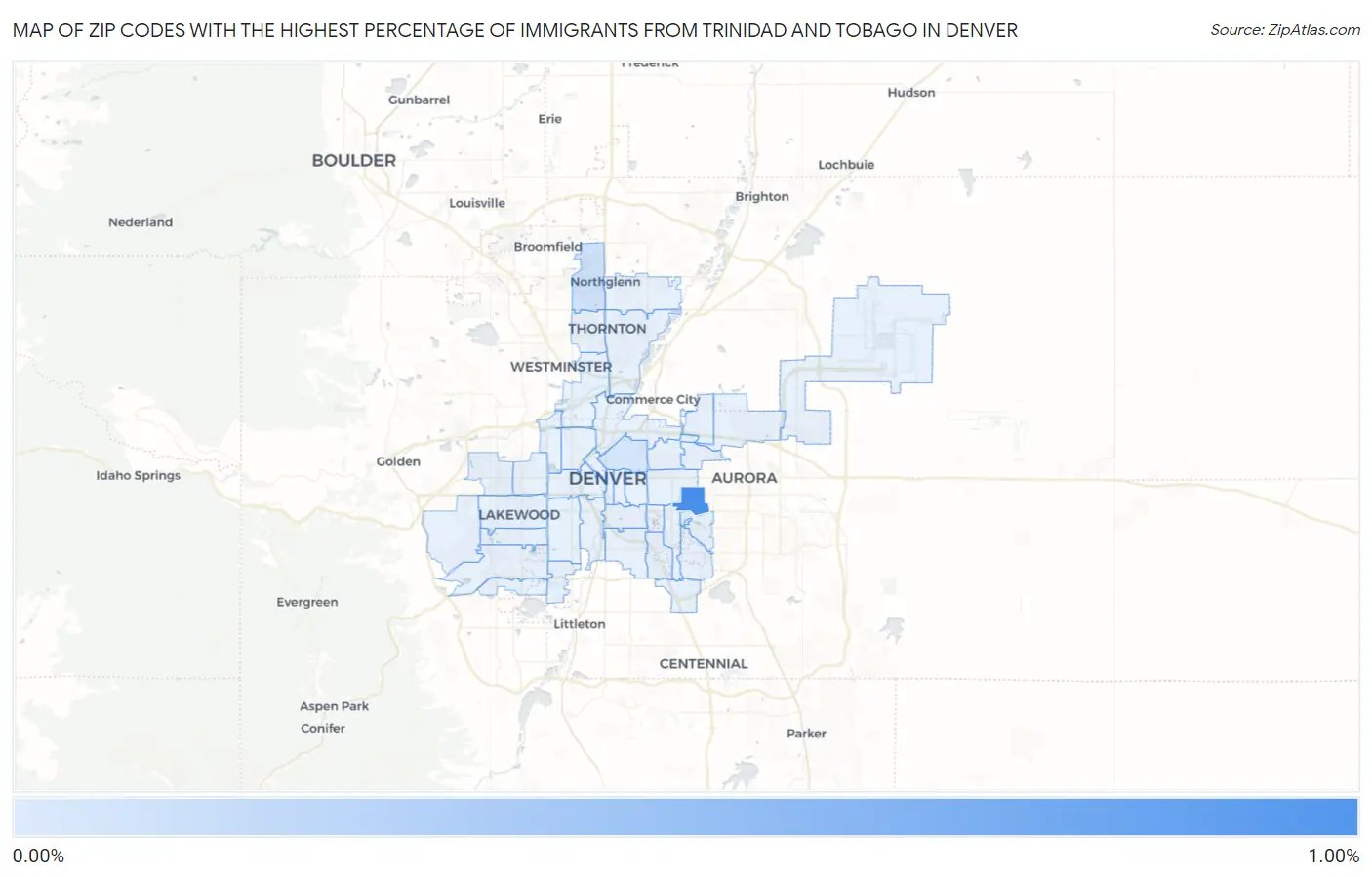 Zip Codes with the Highest Percentage of Immigrants from Trinidad and Tobago in Denver Map