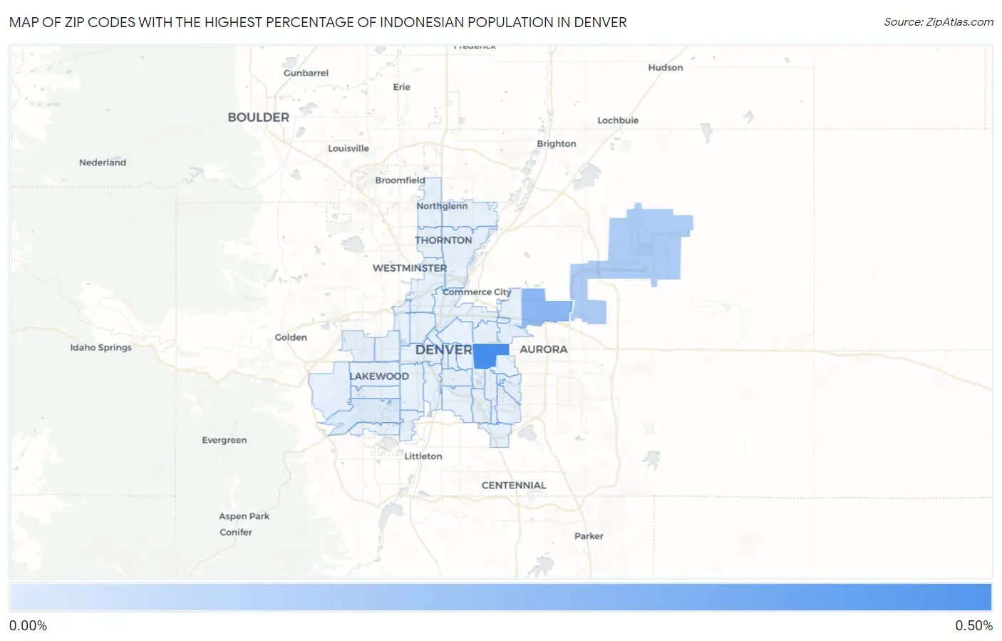 Zip Codes with the Highest Percentage of Indonesian Population in Denver Map