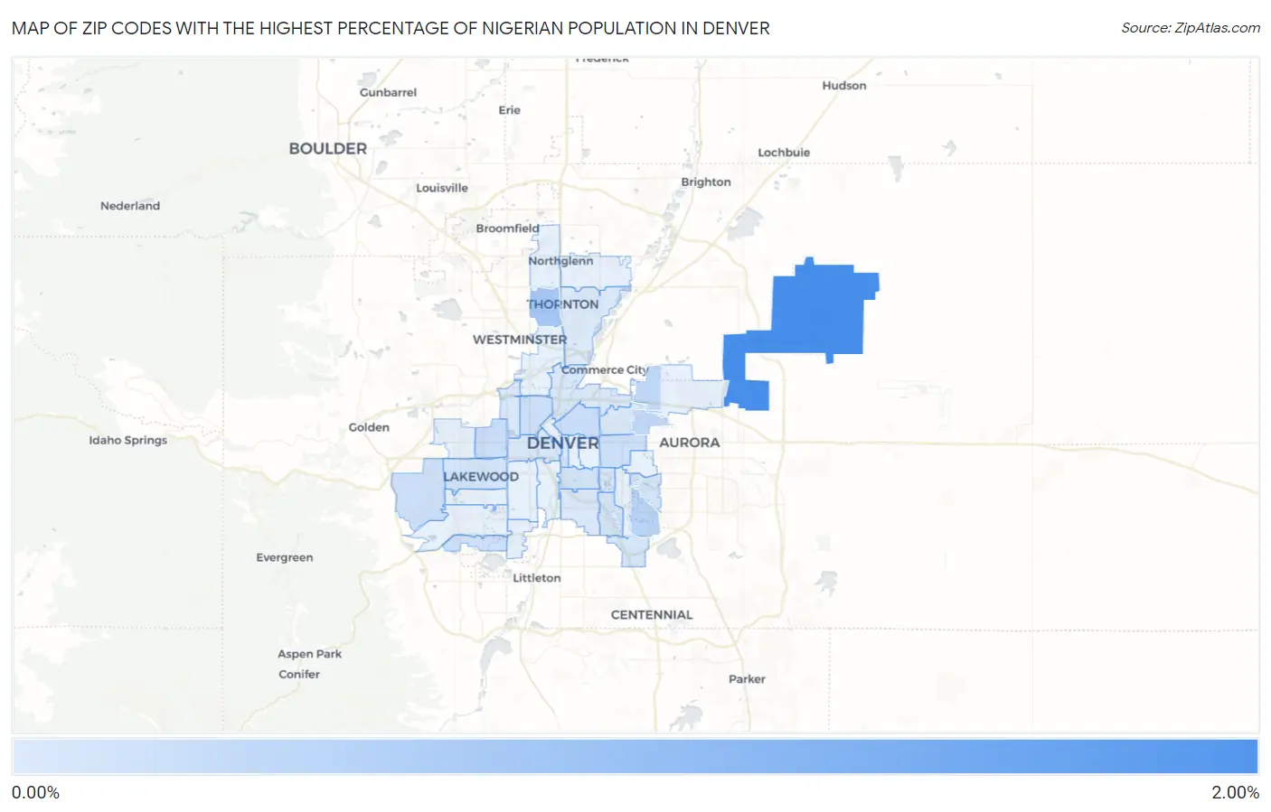 Zip Codes with the Highest Percentage of Nigerian Population in Denver Map