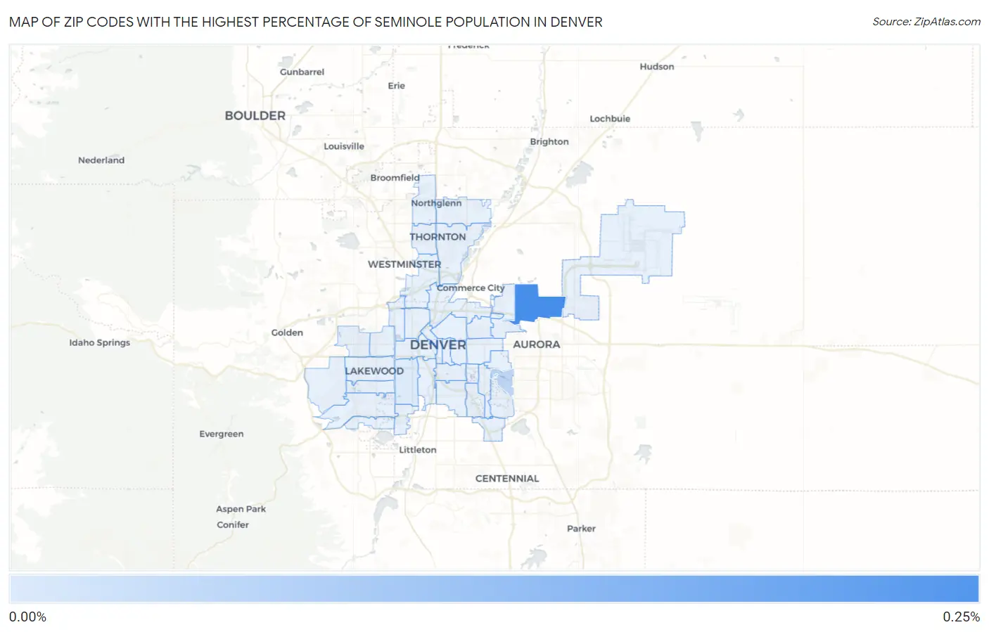 Zip Codes with the Highest Percentage of Seminole Population in Denver Map