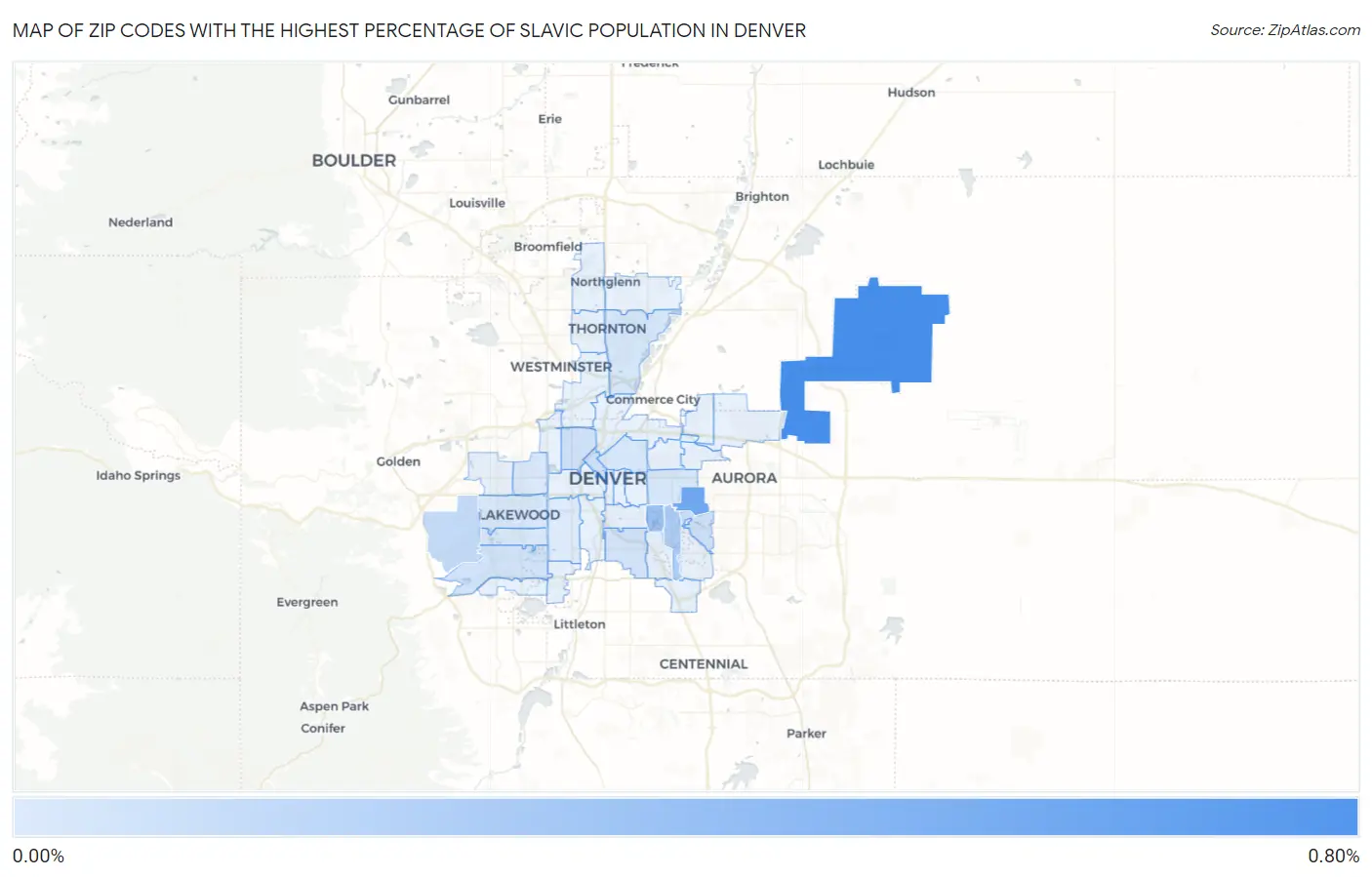 Zip Codes with the Highest Percentage of Slavic Population in Denver Map