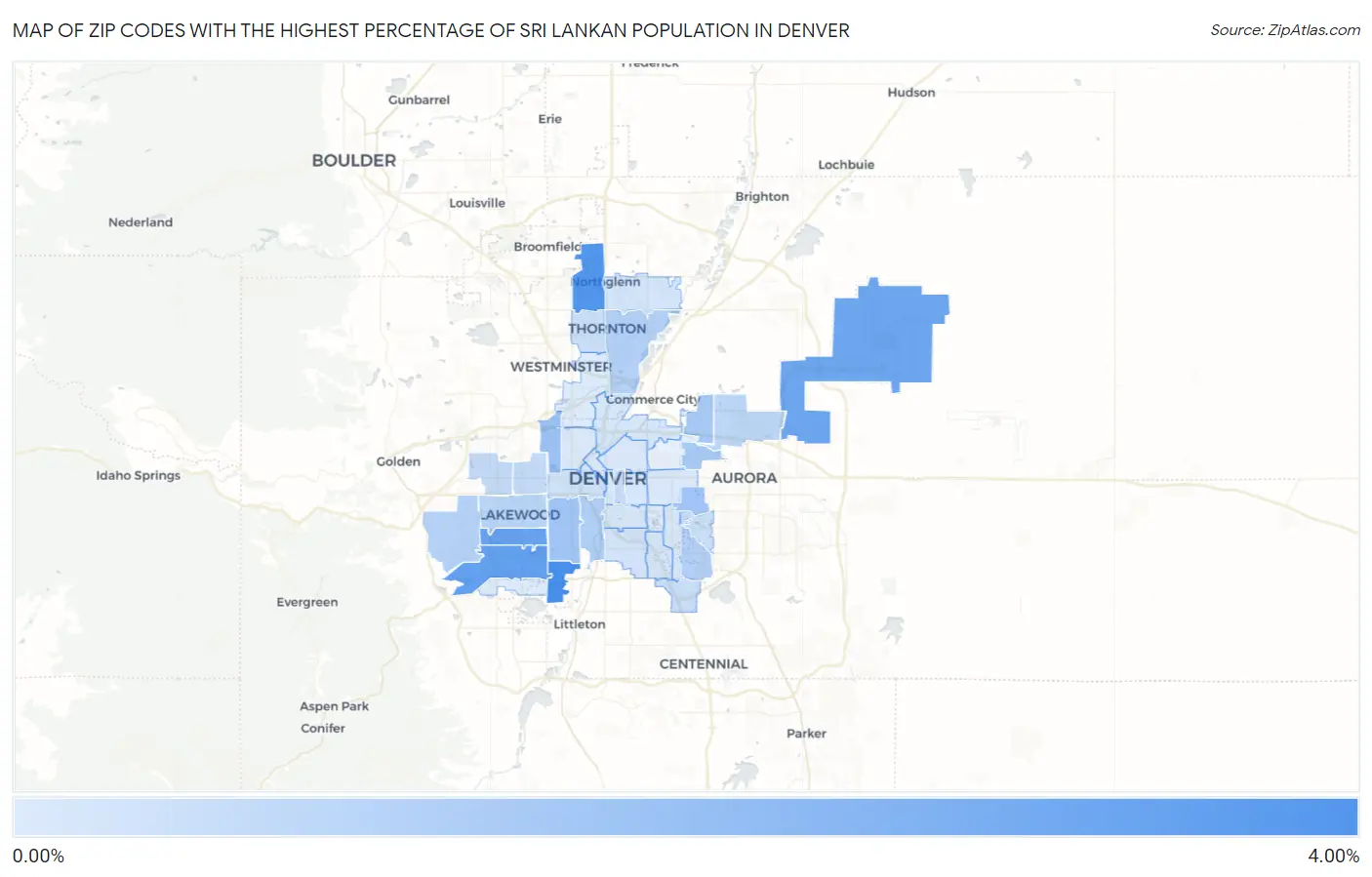Zip Codes with the Highest Percentage of Sri Lankan Population in Denver Map