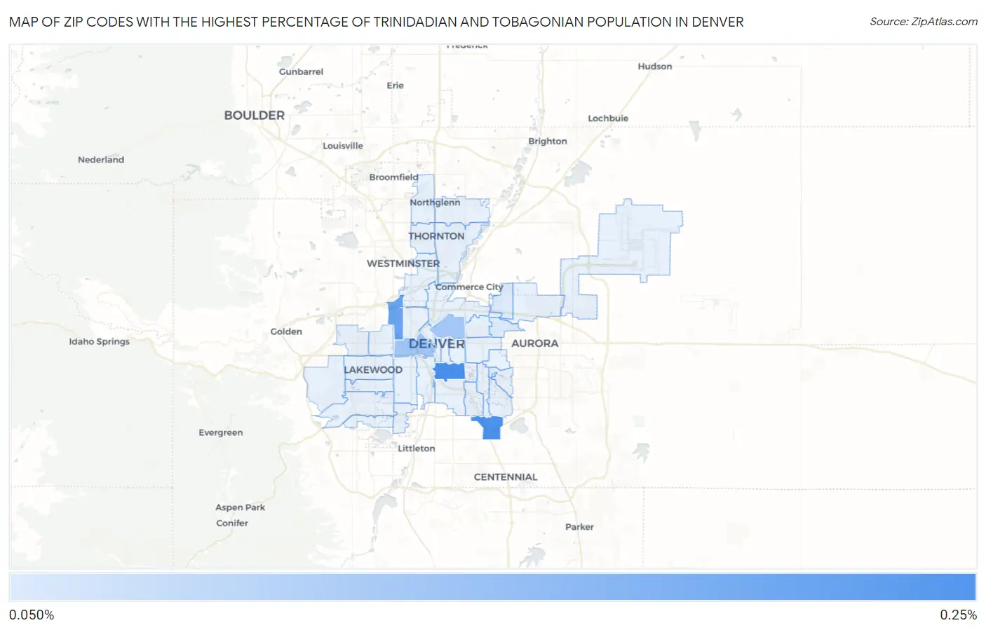 Zip Codes with the Highest Percentage of Trinidadian and Tobagonian Population in Denver Map